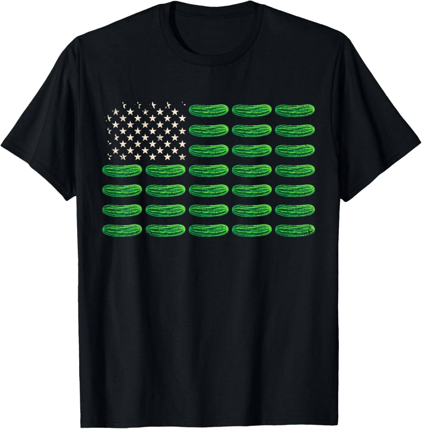 Funny Pickle Cucumber American Flag Pickle Lover 4th of July T-Shirt - T-Shirt | Black