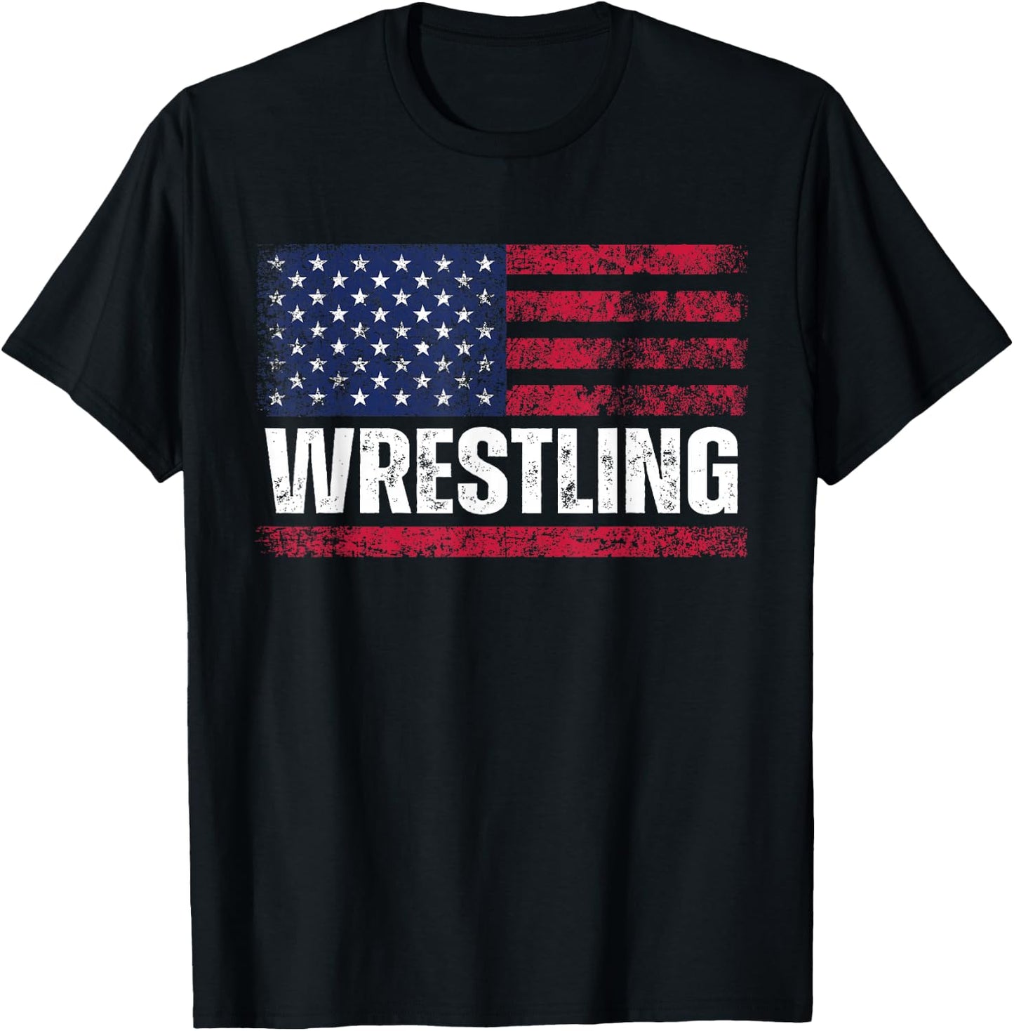 US Flag Wrestling American Flag Wrestling Wrestle Vintage T-Shirt - T-Shirt | Black