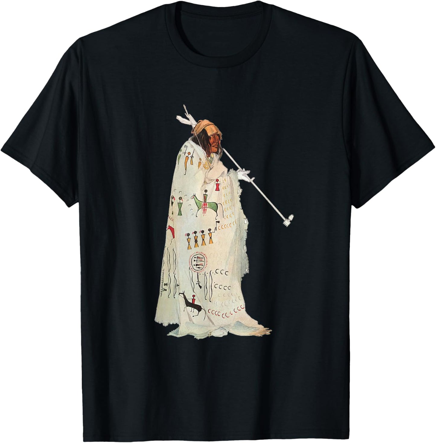 Native American Indian with Pipe by Karl Bodmer T-Shirt - T-Shirt | Black