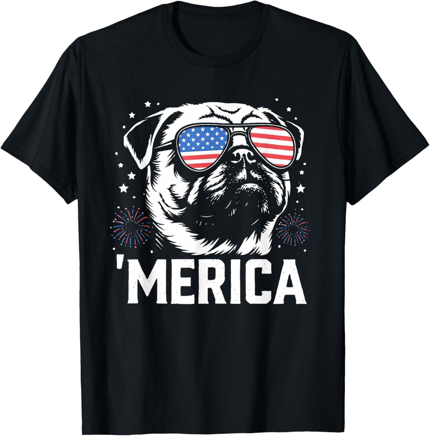 Merica Pug 4th of July T-Shirt - T-Shirt | Black