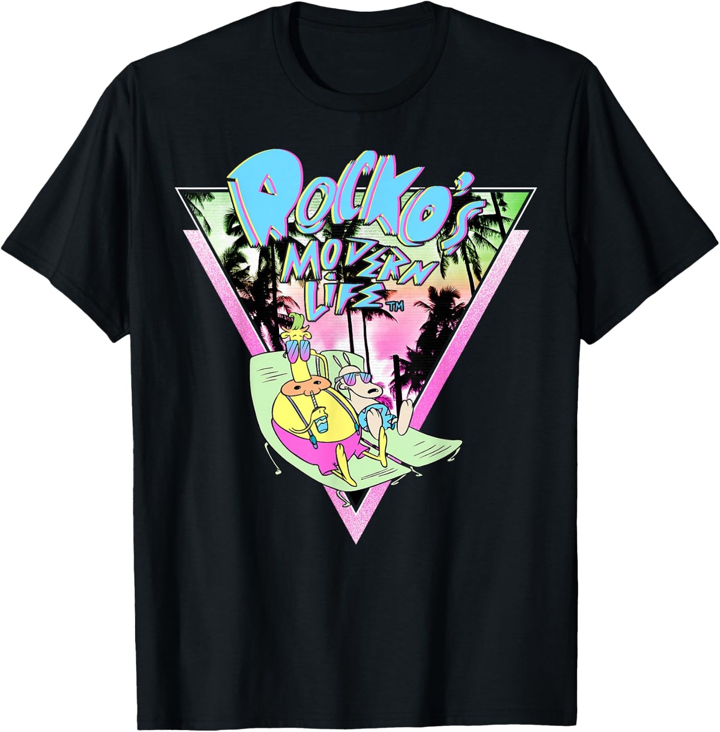 Rocko's Modern Life Tanning Retro Palm Trees Graphic T-Shirt - T-Shirt | Black