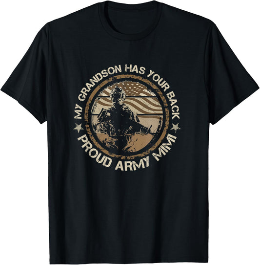 My Grandson Has Your Back Proud Army Mimi Military Family T-Shirt - T-Shirt | Black