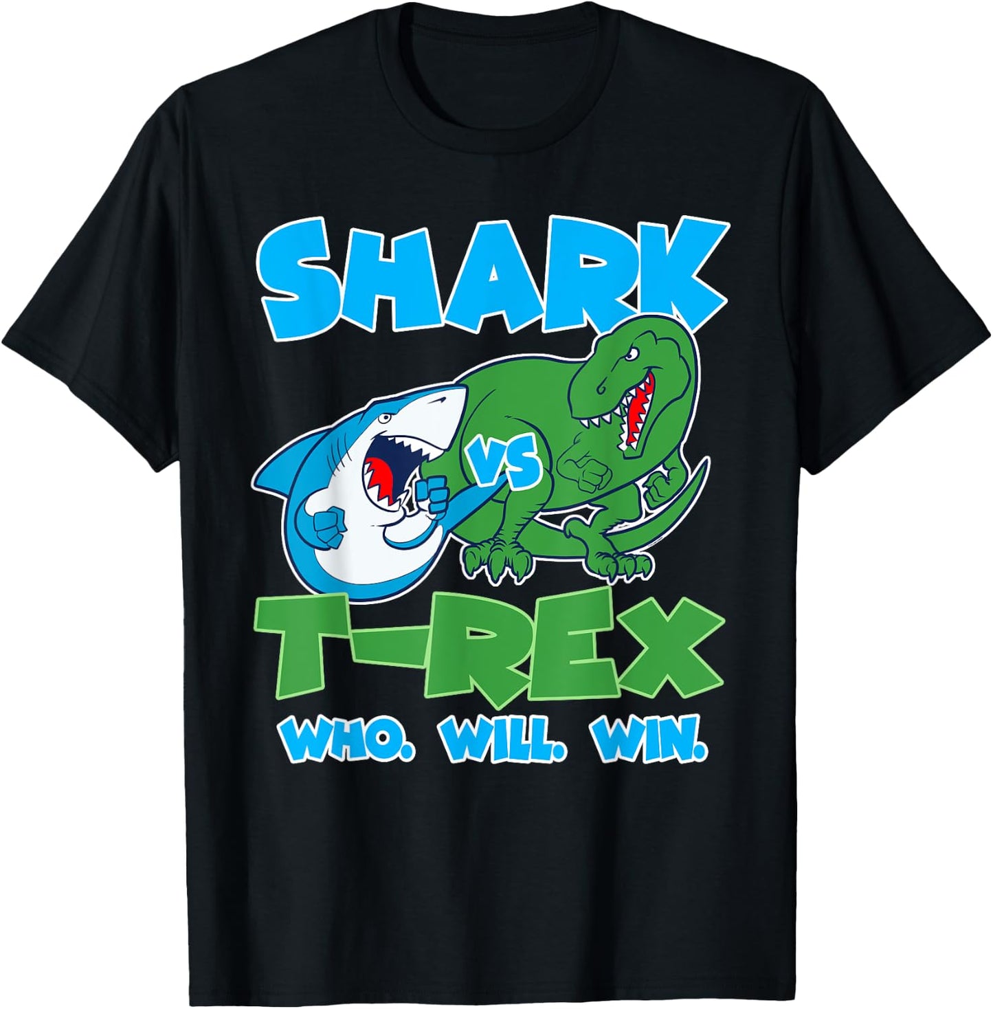 Funny Shark vs T-Rex Who Will Win great for kids T-Shirt - T-Shirt | Black
