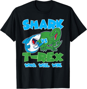 Funny Shark vs T-Rex Who Will Win great for kids T-Shirt - T-Shirt | Black