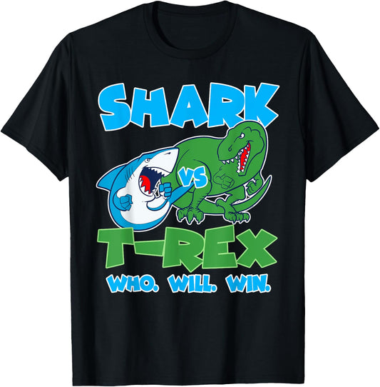 Funny Shark vs T-Rex Who Will Win great for kids T-Shirt - T-Shirt | Black