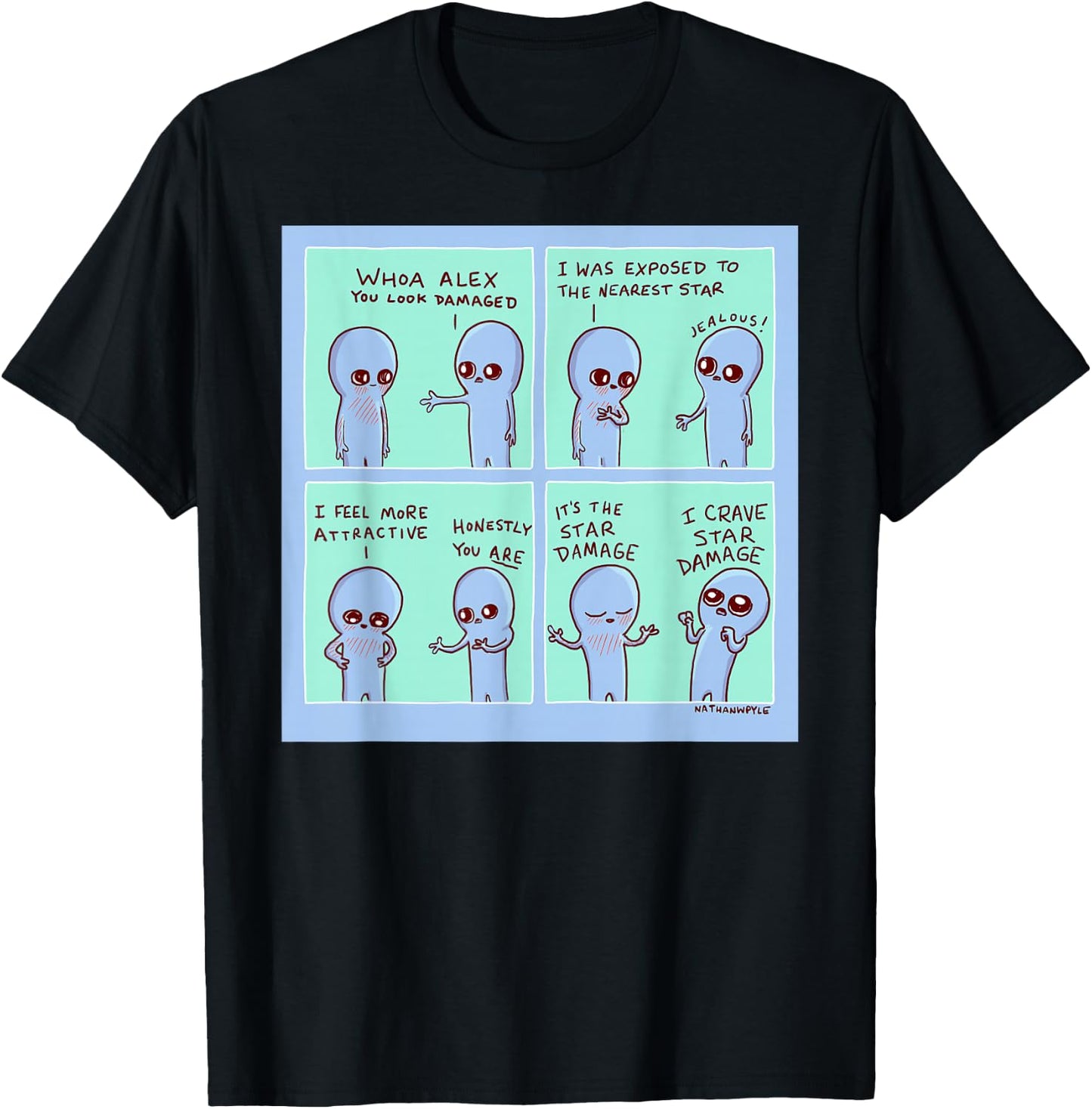 Threadless Nathan W. Pyle Strange Planet Star Damage Graphic T-Shirt - T-Shirt | Black