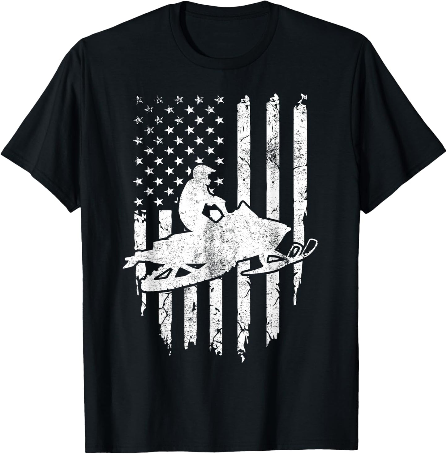 Vintage American Flag Snowmobiling Snowmobile Rider T-Shirt - T-Shirt | Black