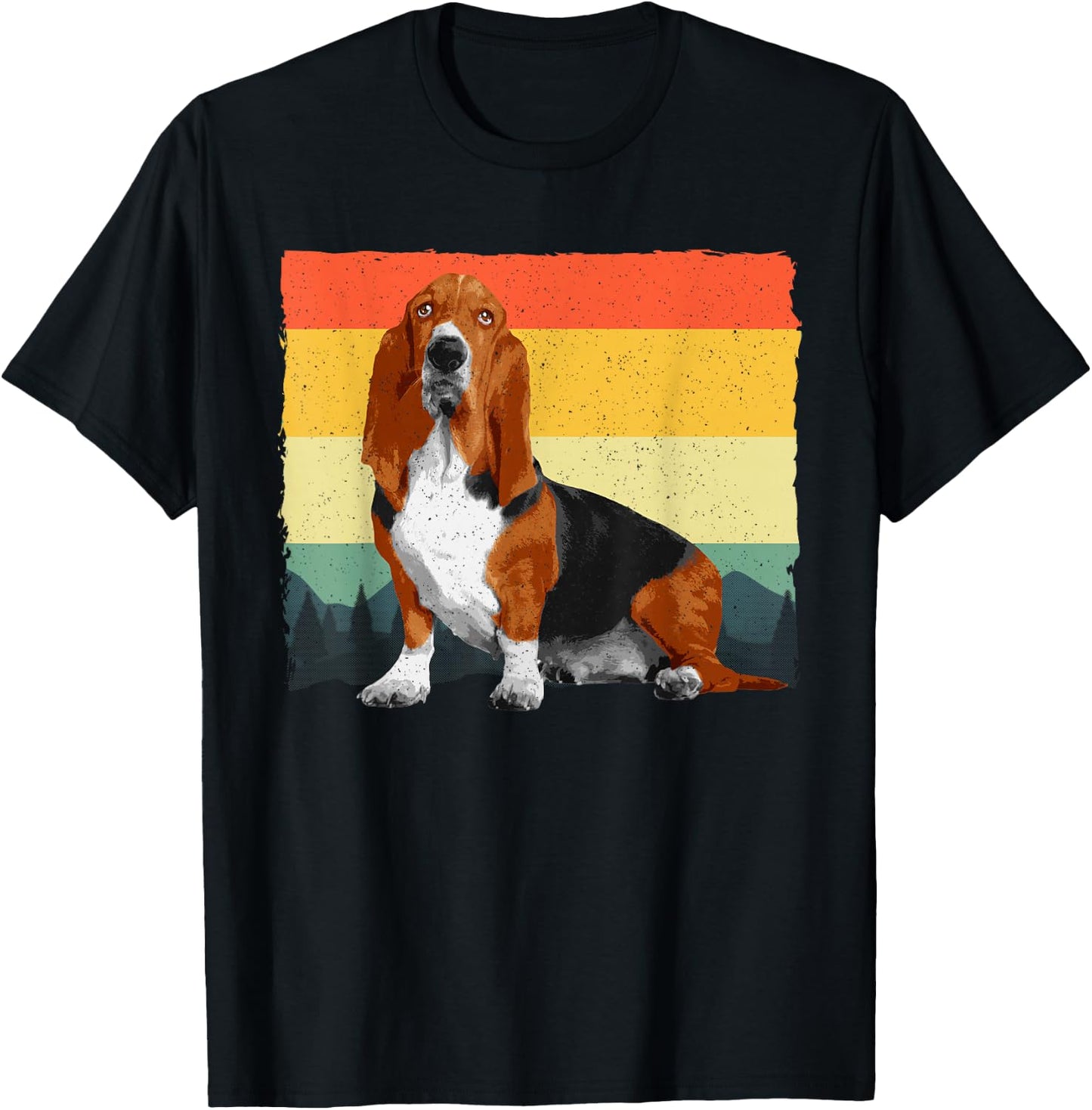 Retro Basset Hound Art Women Kids Basset Hound Lover T-Shirt - T-Shirt | Black