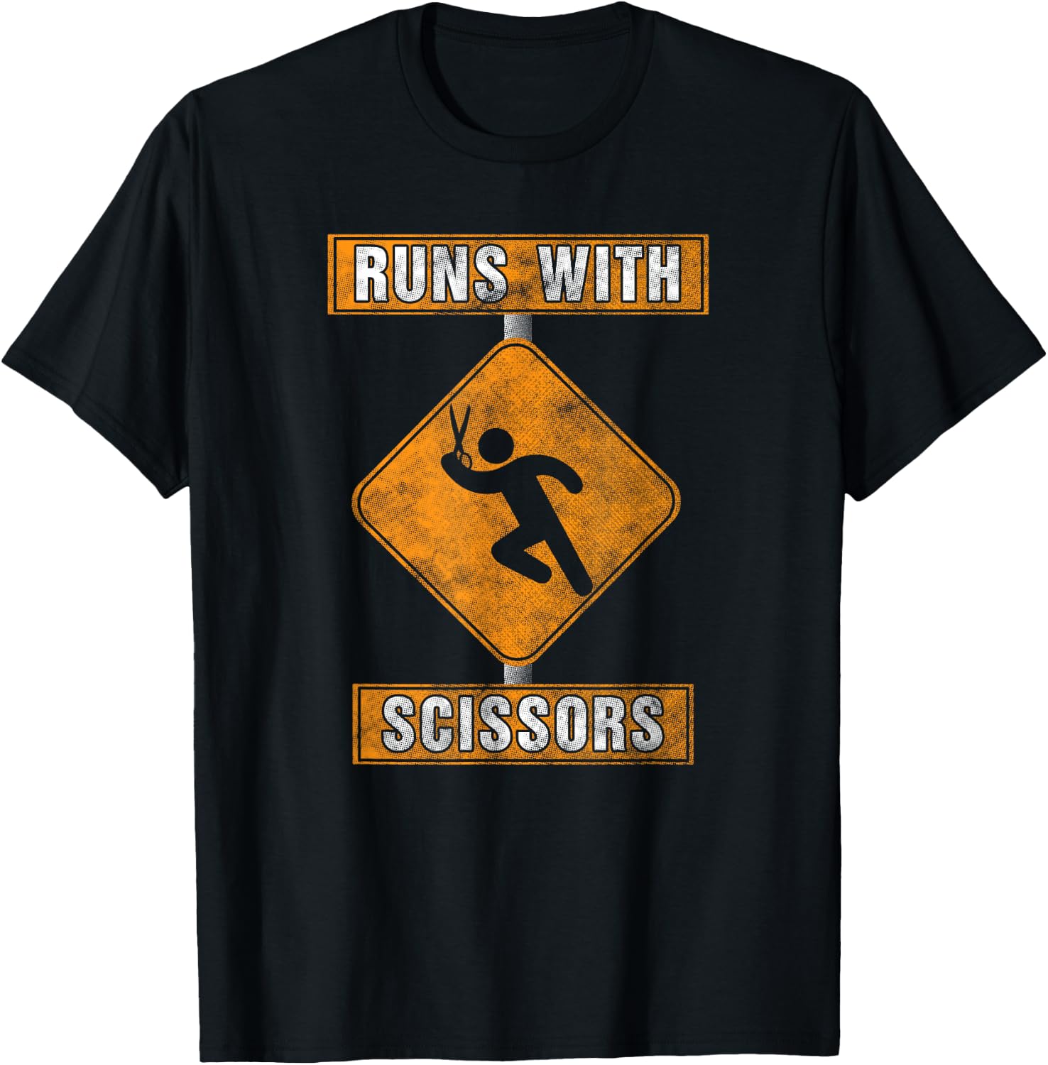 Runs With Scissors Look Out Warning t shirt T-Shirt - T-Shirt | Black