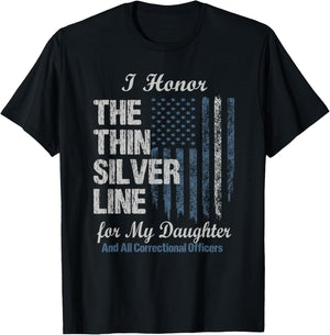 Correctional Officer Daughter - Thin Silver Line Corrections T-Shirt - T-Shirt | Black
