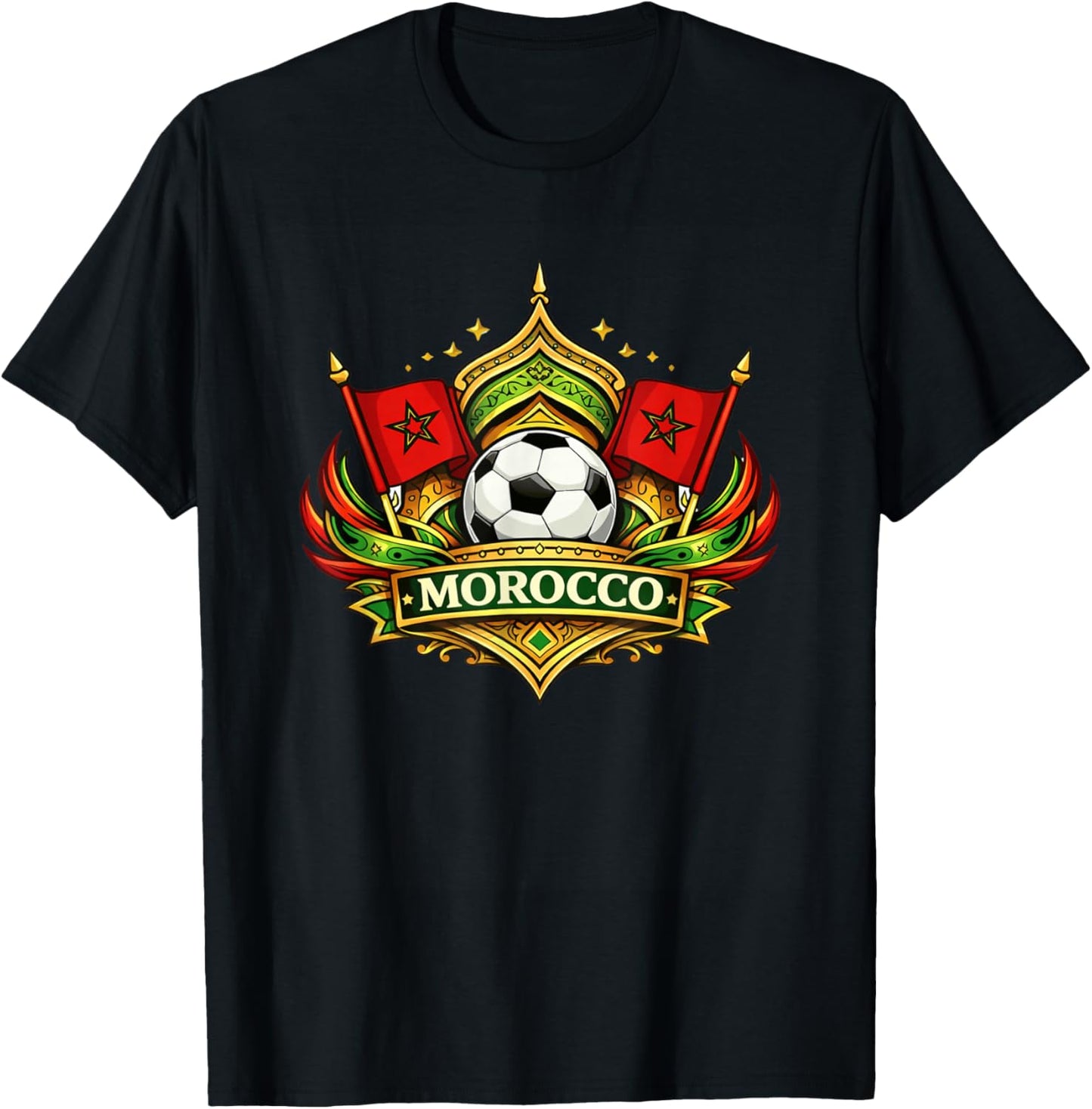 I Love Morocco, Morocco Country Flag, Football Pride Atlas T-Shirt - T-Shirt | Black