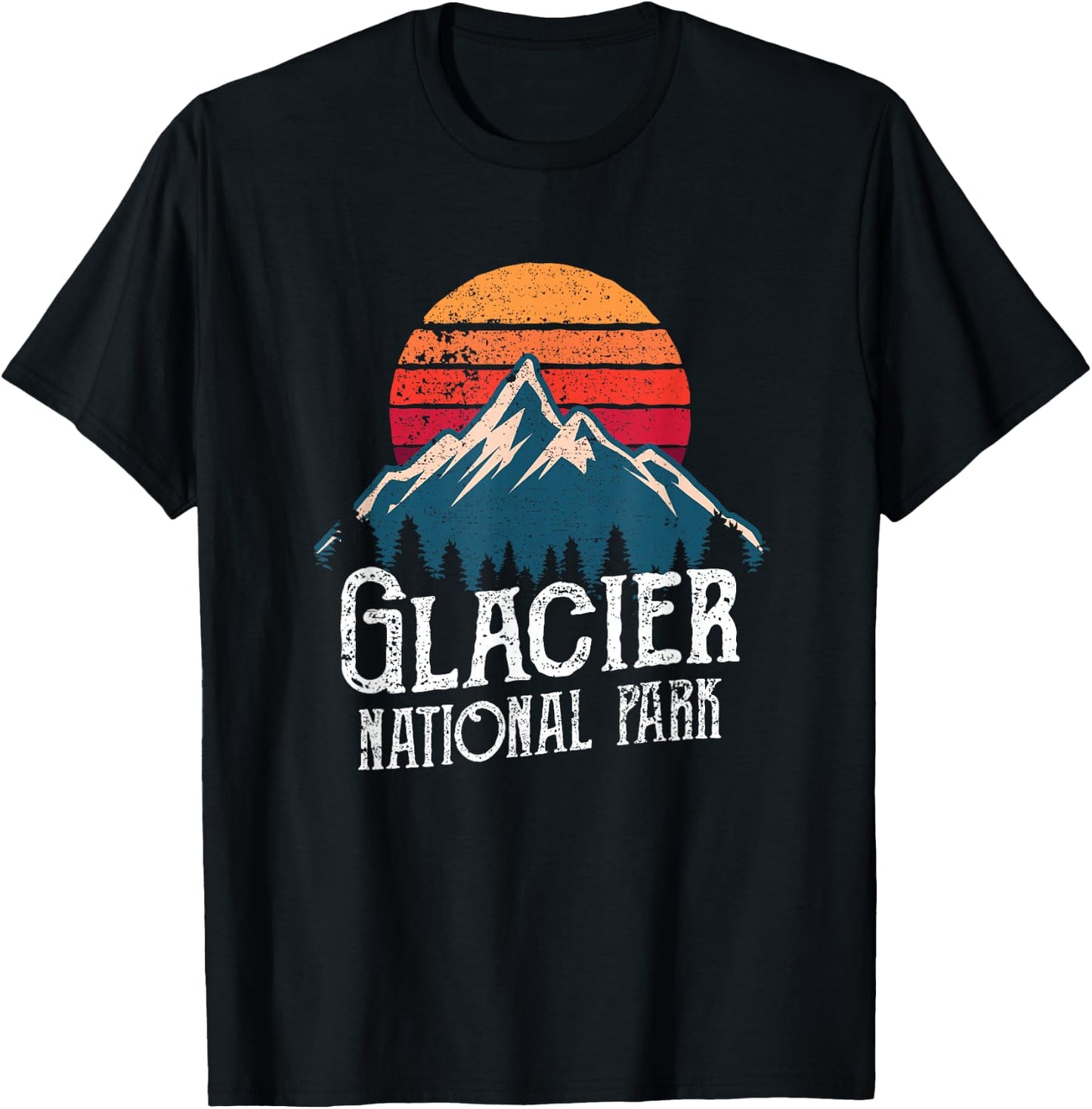 Retro Vintage Glacier National Park Montana Mountain T Shirt T-Shirt - T-Shirt | Black