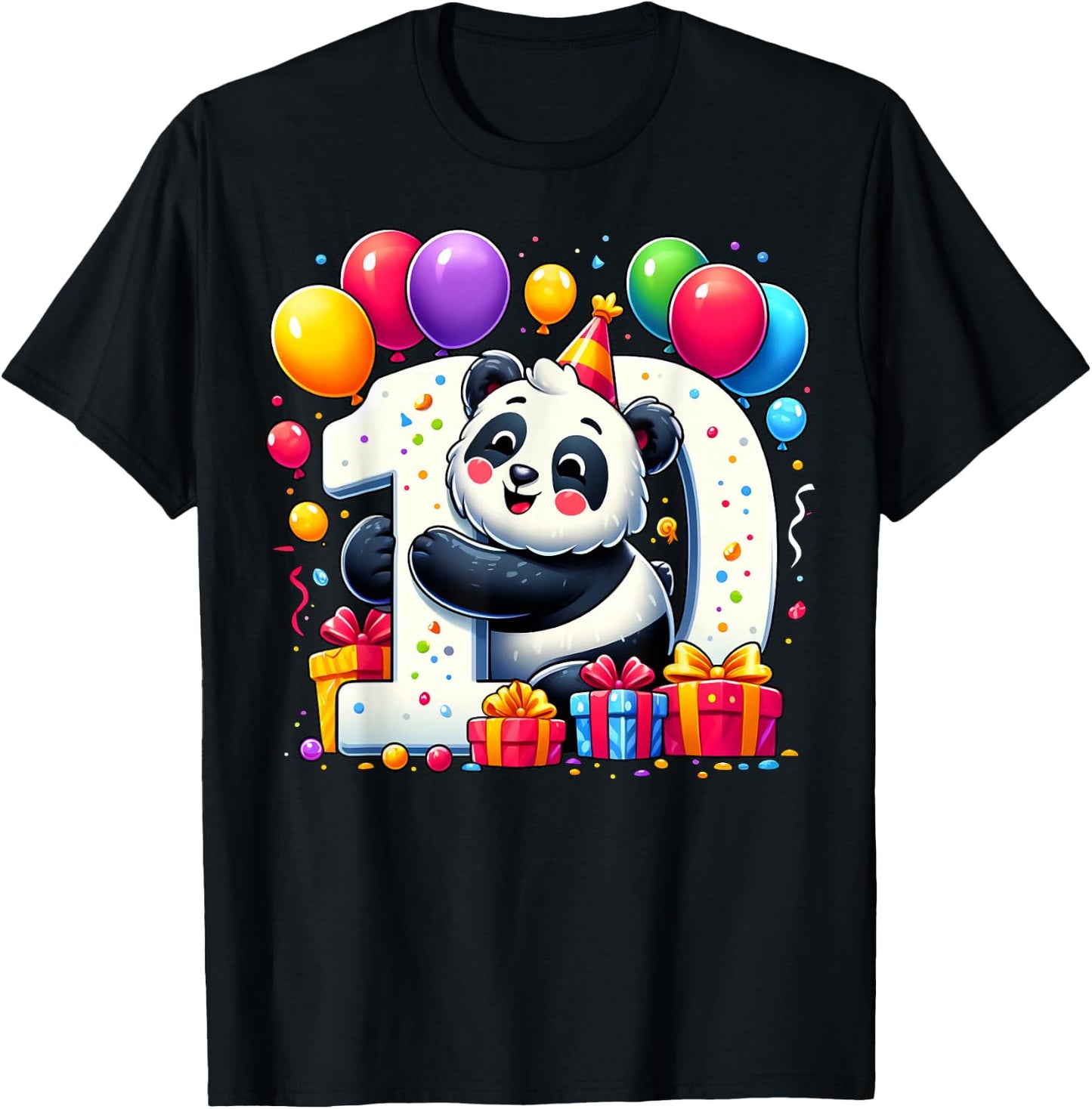 Panda 10th birthday boy girl 10 years old tenth ten Panda T-Shirt - T-Shirt | Black
