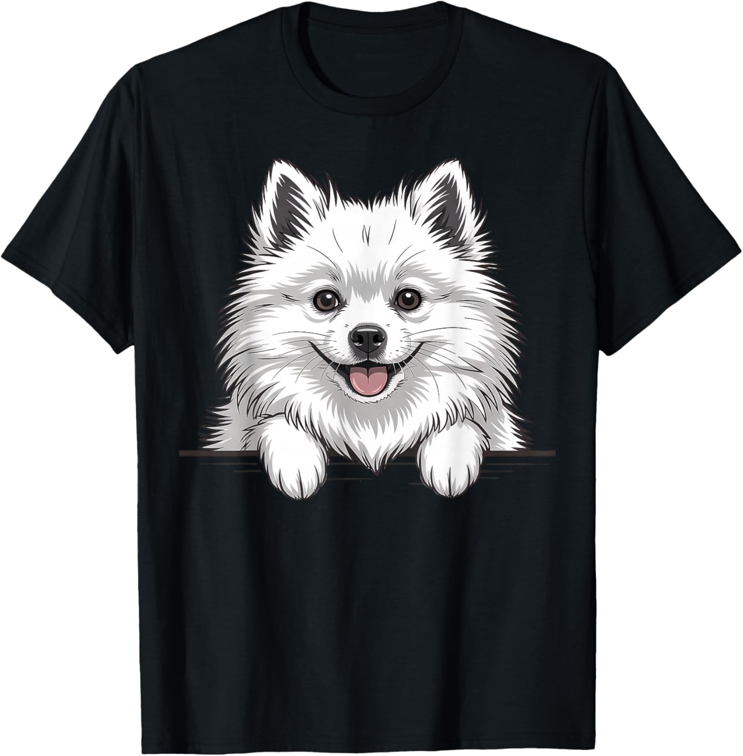 Japanese Spitz Funny Peeking White Fluffy Dog T-Shirt - T-Shirt | Black