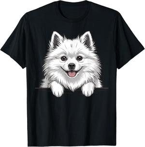 Japanese Spitz Funny Peeking White Fluffy Dog T-Shirt - T-Shirt | Black