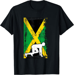 Jamaica Track & Field Country Flag Silhouette Sport T-Shirt - T-Shirt | Black
