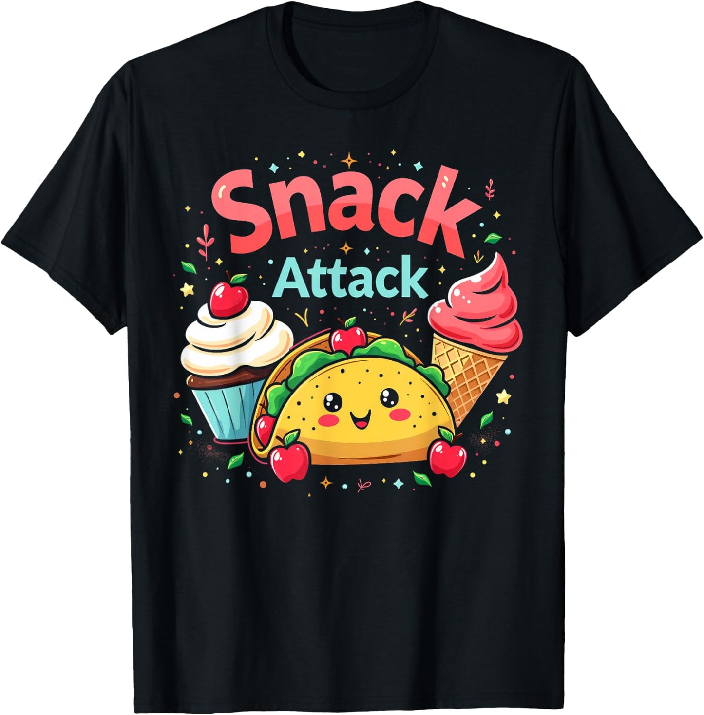 Snack Attack Kawaii Cute Food Lovers T-Shirt - T-Shirt | Black
