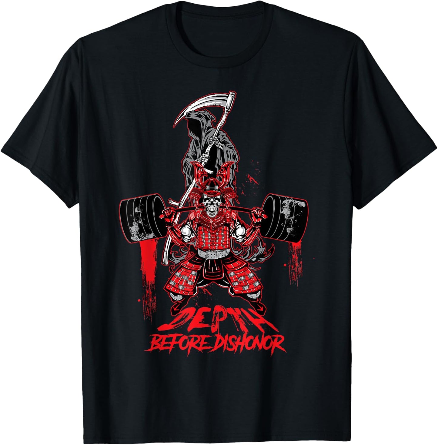 Leg Day Legends : Samurai Squats Barbell with Death T Shirt T-Shirt - T-Shirt | Black