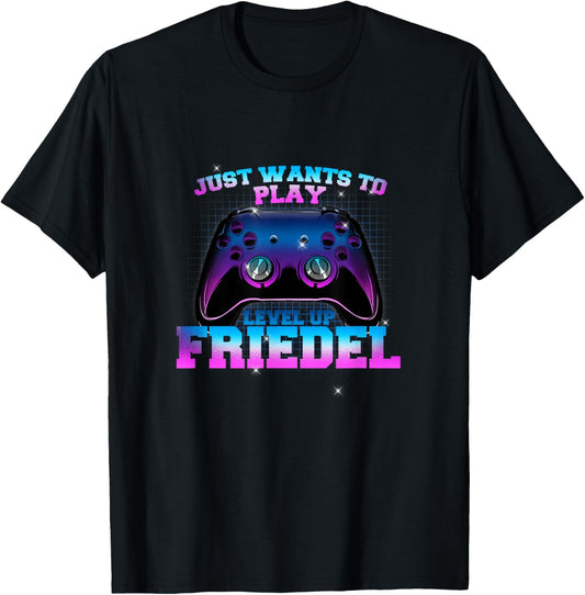 FRIEDEL - LEVEL UP with Controller: JUST WANTS TO PLAY T-Shirt - T-Shirt | Black