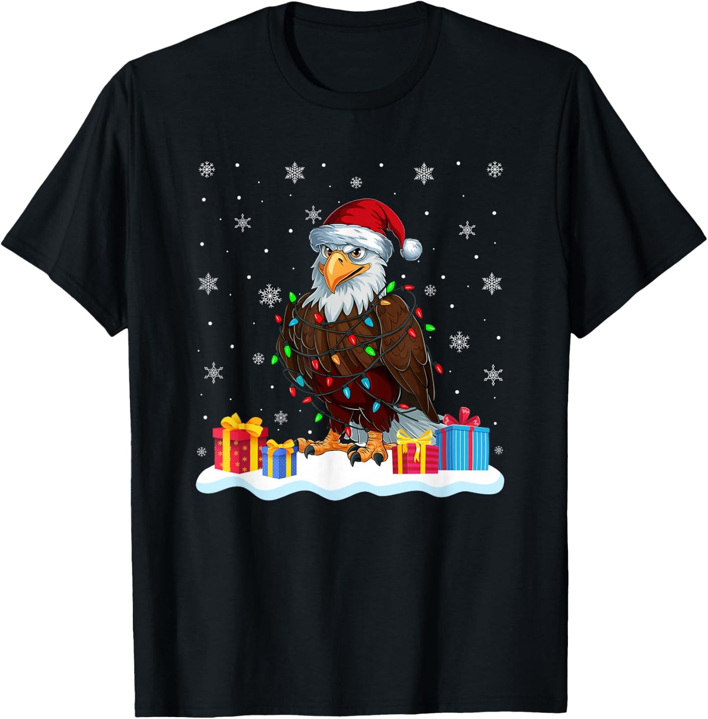 Eagle Santa Hat Christmas Tree Light Xmas Pajama T-Shirt - T-Shirt | Black