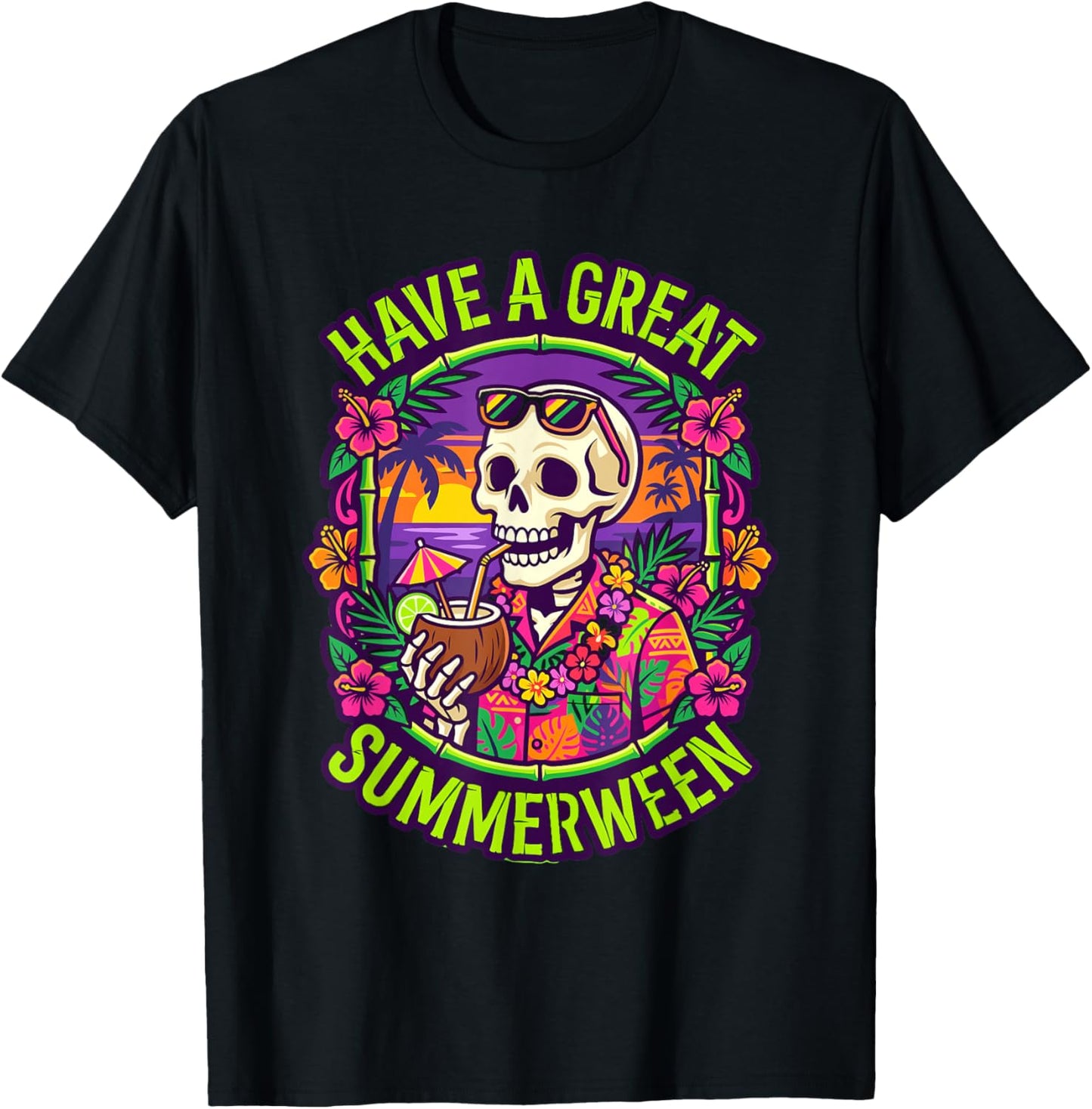 Vintage Retro Skeleton Have A Great Summerween T-Shirt - T-Shirt | Black