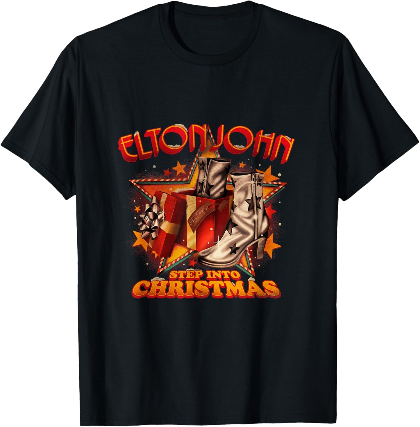 Official Elton John Step Into Christmas Boots T-Shirt - T-Shirt | Black