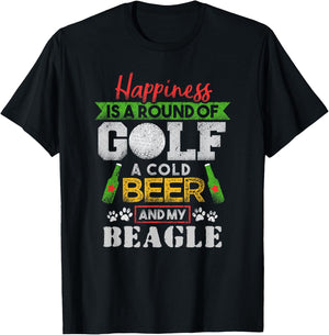 Happiness is Round of Golf Cold Beer Beagle T-Shirt - T-Shirt | Black