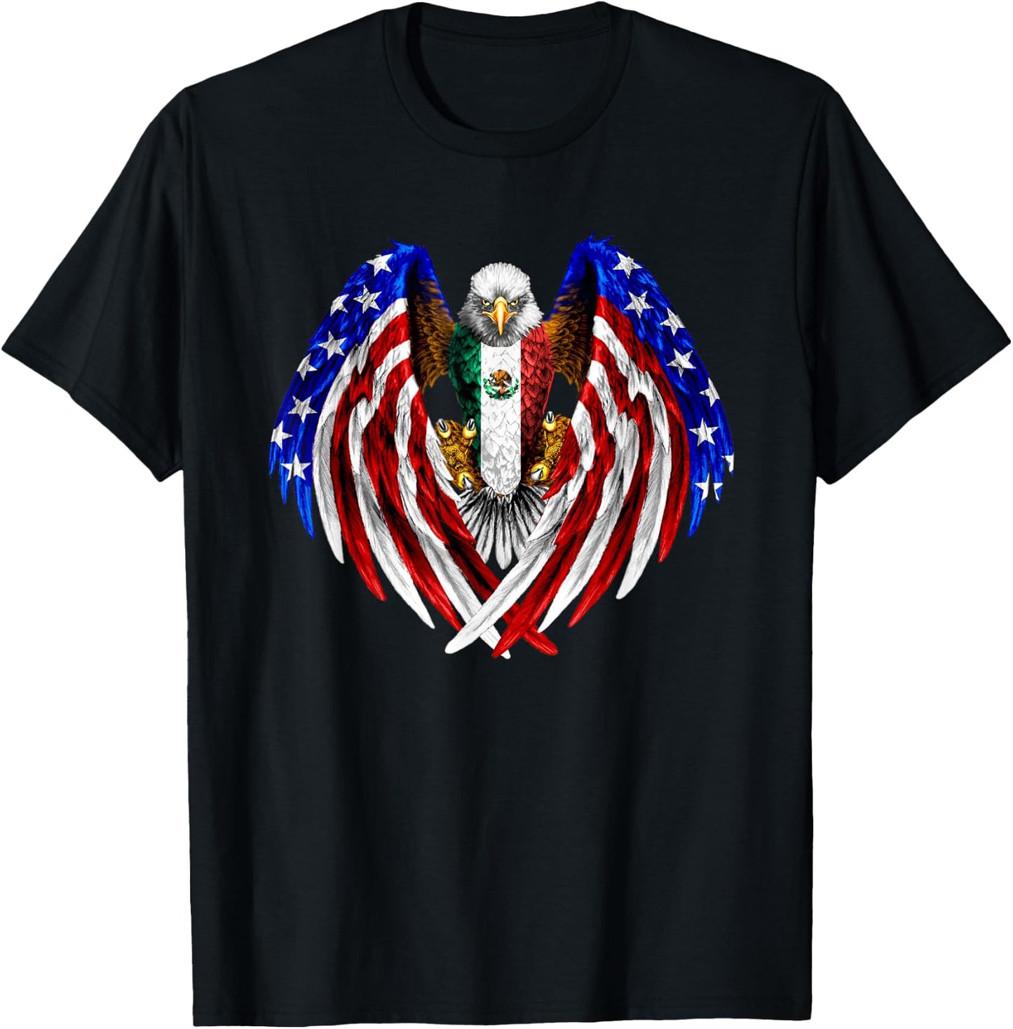 Mexican American Mexico USA Flag Eagle T-Shirt - T-Shirt | Black