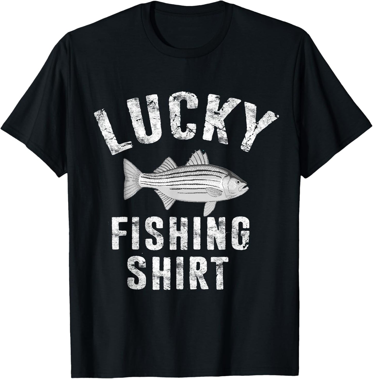 Lucky Fishing Shirt Striped Bass Striper Fish Funny T-Shirt - T-Shirt | Black