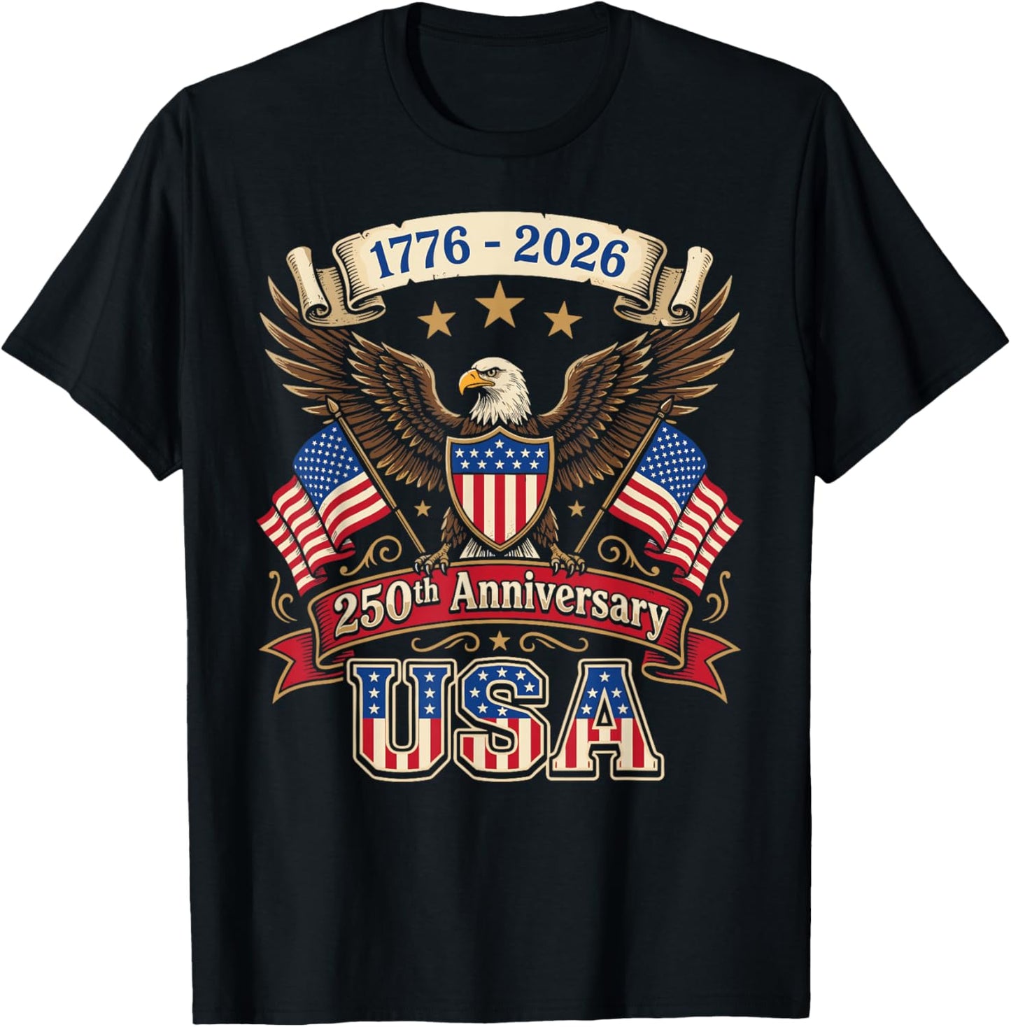 250th Anniversary USA Flag 250 Years American 4th of July T-Shirt - T-Shirt | Black