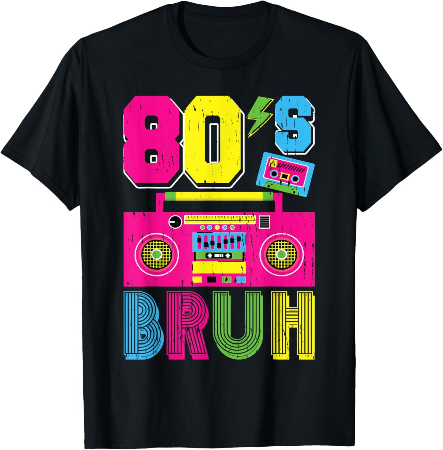 Retro 80s Bruh Outfits for Boys 1980s Party Outfit Eighties T-Shirt - T-Shirt | Black