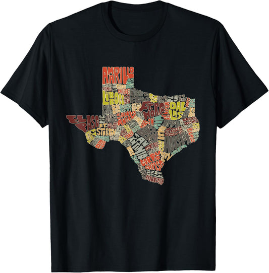 Collage of Texas States Artistic Texas T-Shirt - T-Shirt | Black