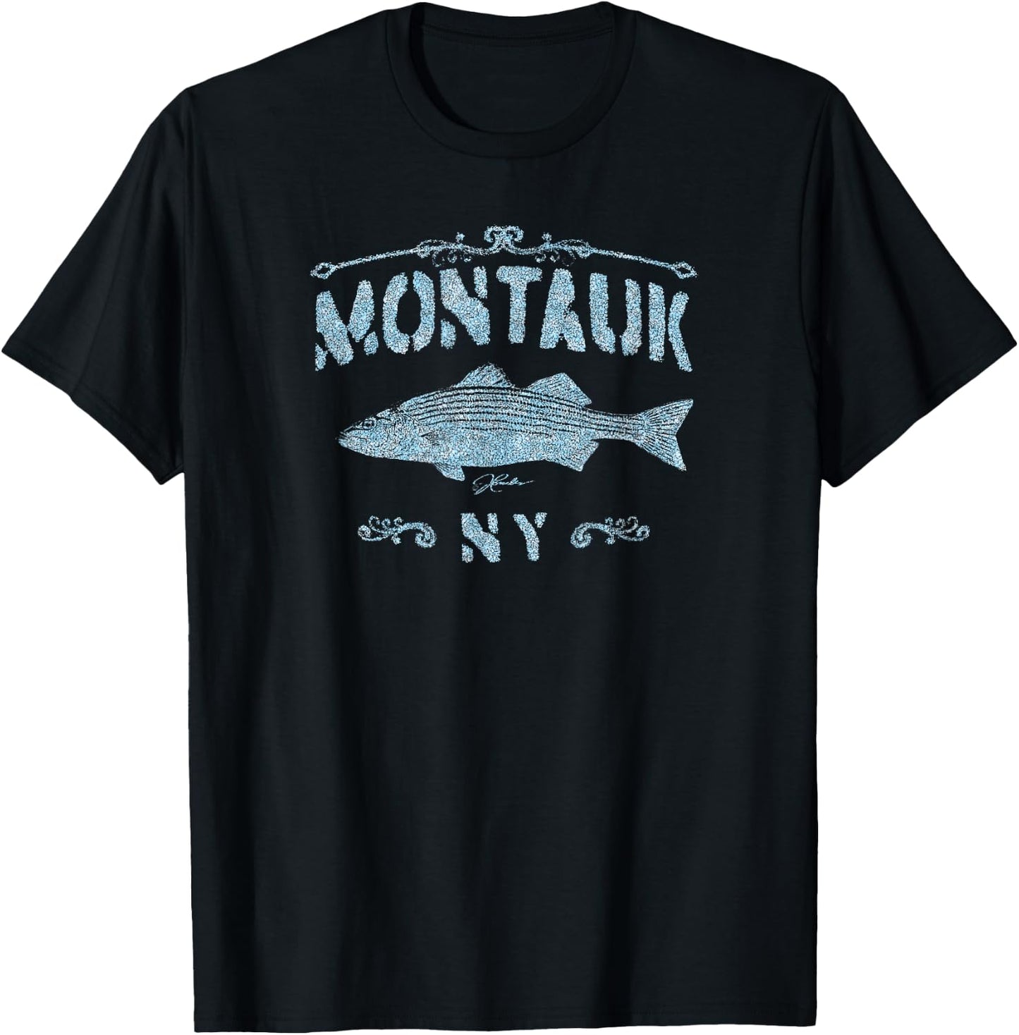 JCombs: Montauk, NY, Striped Bass (Distressed) T-Shirt - T-Shirt | Black