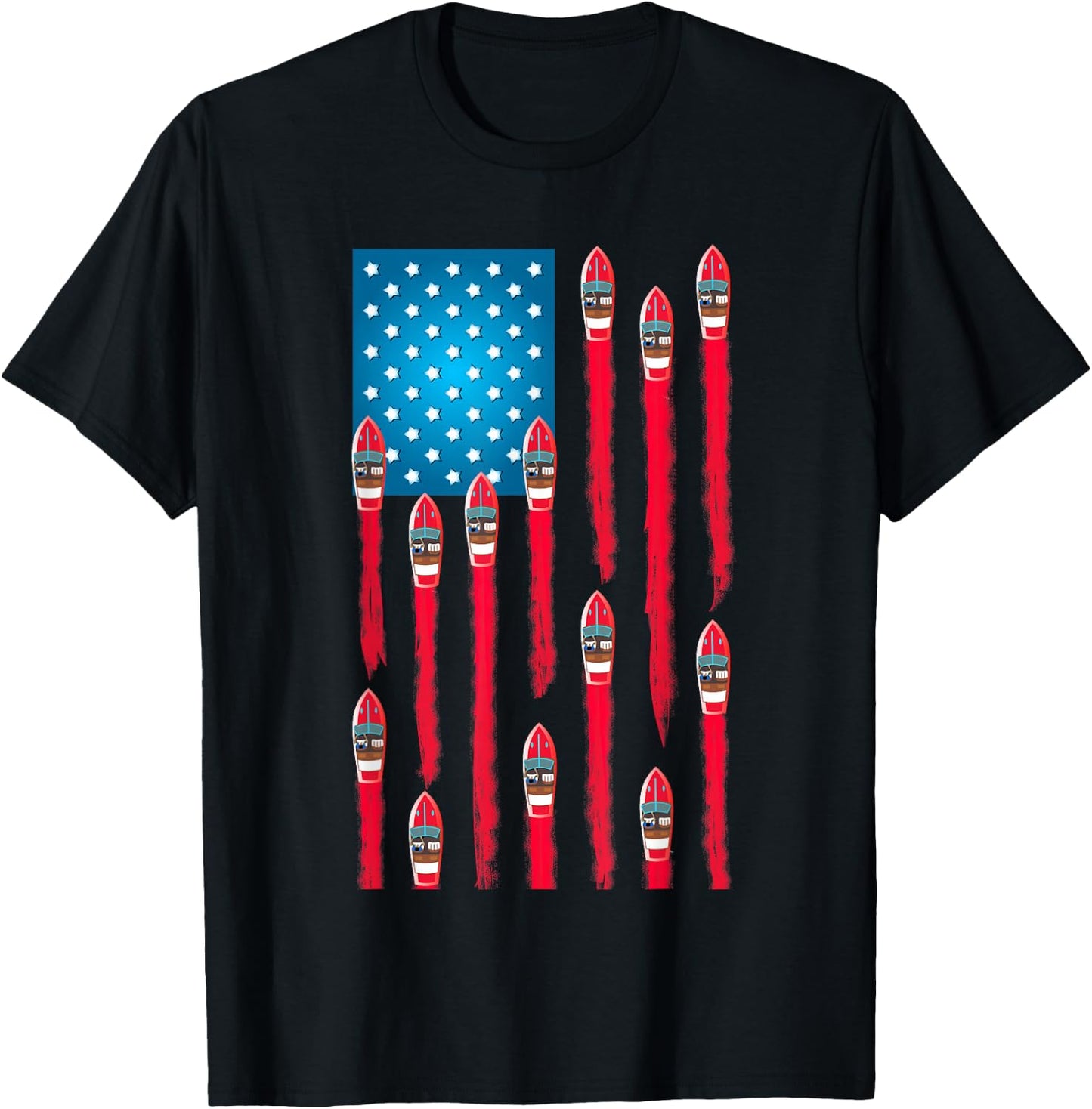 Speed Boat Flag Design, Patriotic American Flag T-Shirt - T-Shirt | Black