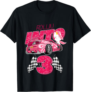 Racing Car 3rd Birthday Shirt Girls Racer Outfit T-Shirt - T-Shirt | Black
