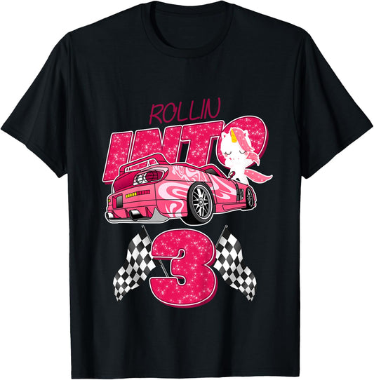 Racing Car 3rd Birthday Shirt Girls Racer Outfit T-Shirt - T-Shirt | Black