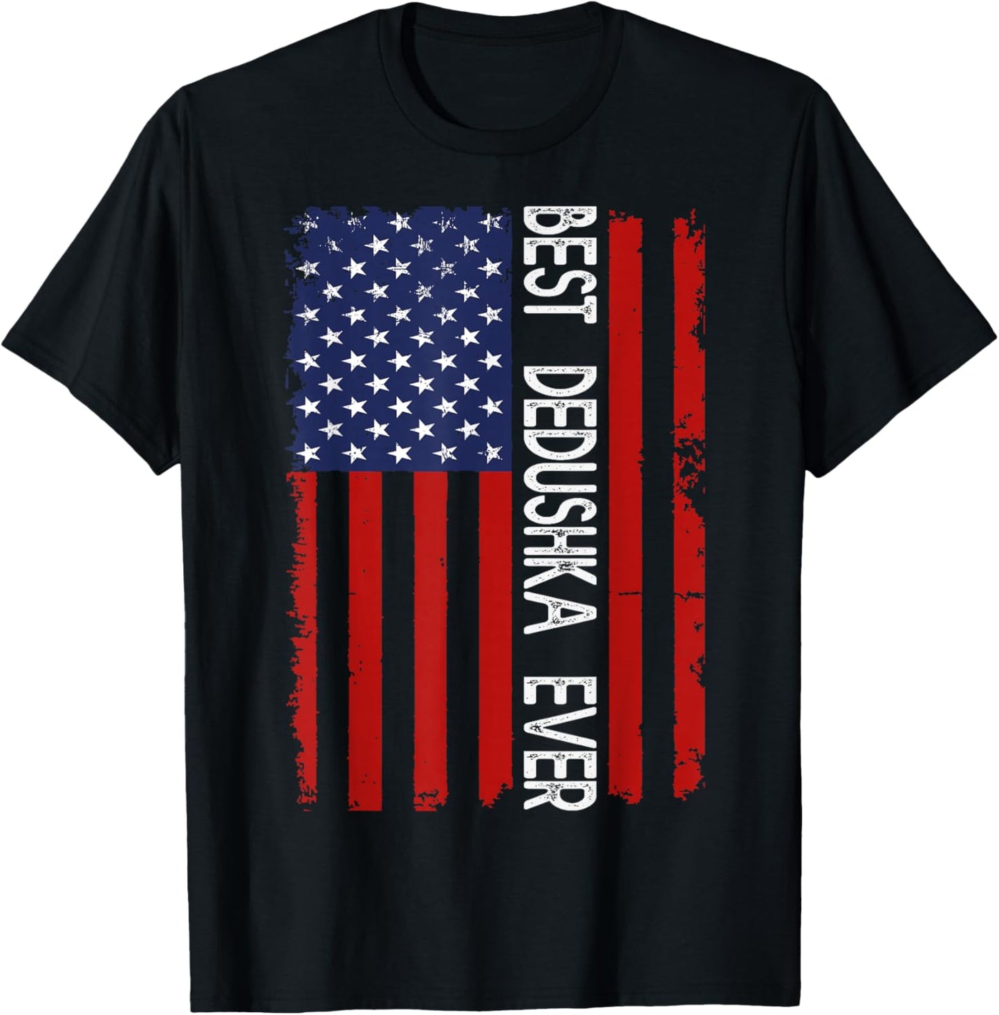 Best Dedushka Ever Vintage American Flag Fathers Day T-Shirt - T-Shirt | Black