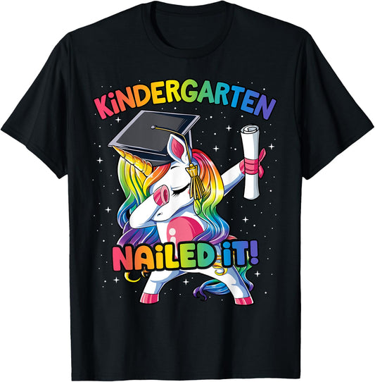 Dabbing Kindergarten Unicorn Graduation Class 2021 Nailed It T-Shirt - T-Shirt | Black