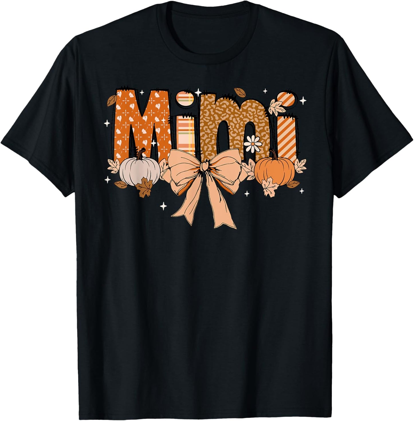 Mimi Pumpkin Fall Coquette Bow Thanksgiving Mom Women T-Shirt - T-Shirt | Black