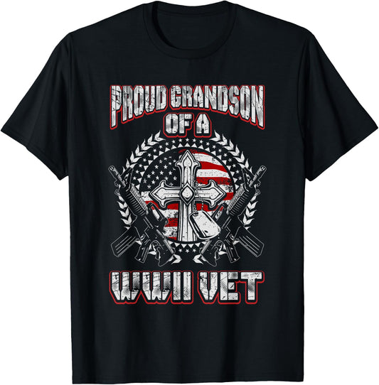 World War Two Veteran Proud Grandson of a WWII Vet T Shirt T-Shirt - T-Shirt | Black