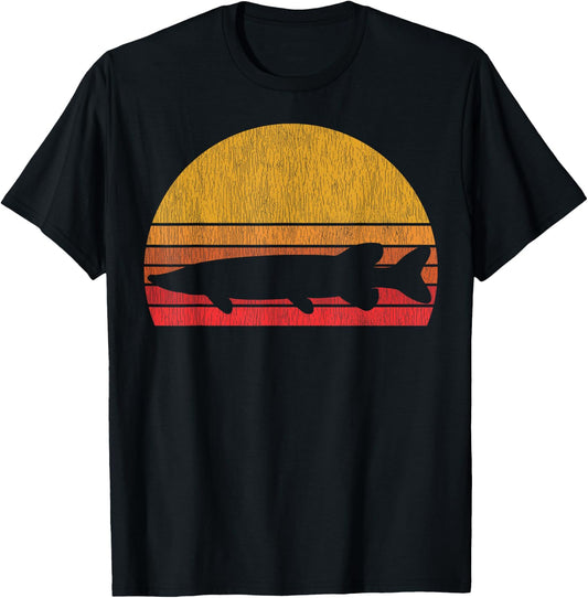 Northern Pike Retro Fishing Outline Fisherman Gift T-Shirt - T-Shirt | Black