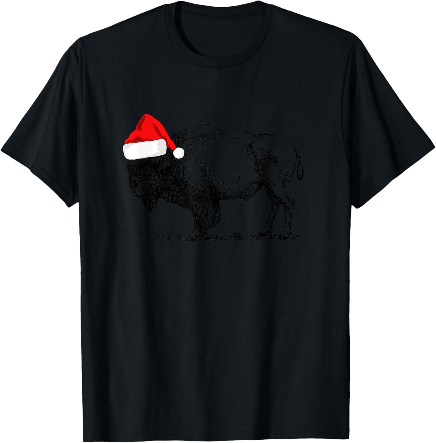 Buffalo Bison Christmas: Buffalo in Santa Hat T-Shirt - T-Shirt | Black