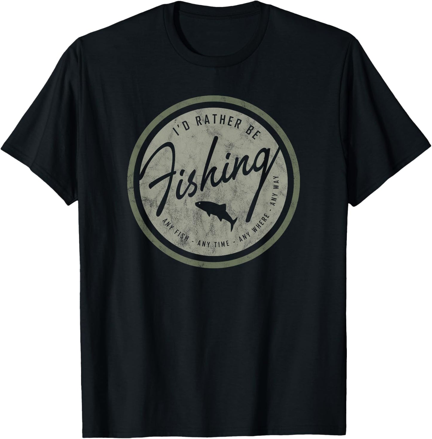 River Monkey -Adults Kids Retro Distressed Olive on Dark Fishing Small Black Short Sleeve T-Shirt - T-Shirt | Black