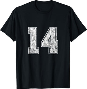 Number 14 Vintage Fourteen Sports Design T-Shirt - T-Shirt | Black