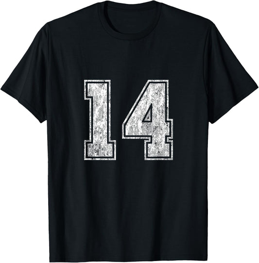 Number 14 Vintage Fourteen Sports Design T-Shirt - T-Shirt | Black