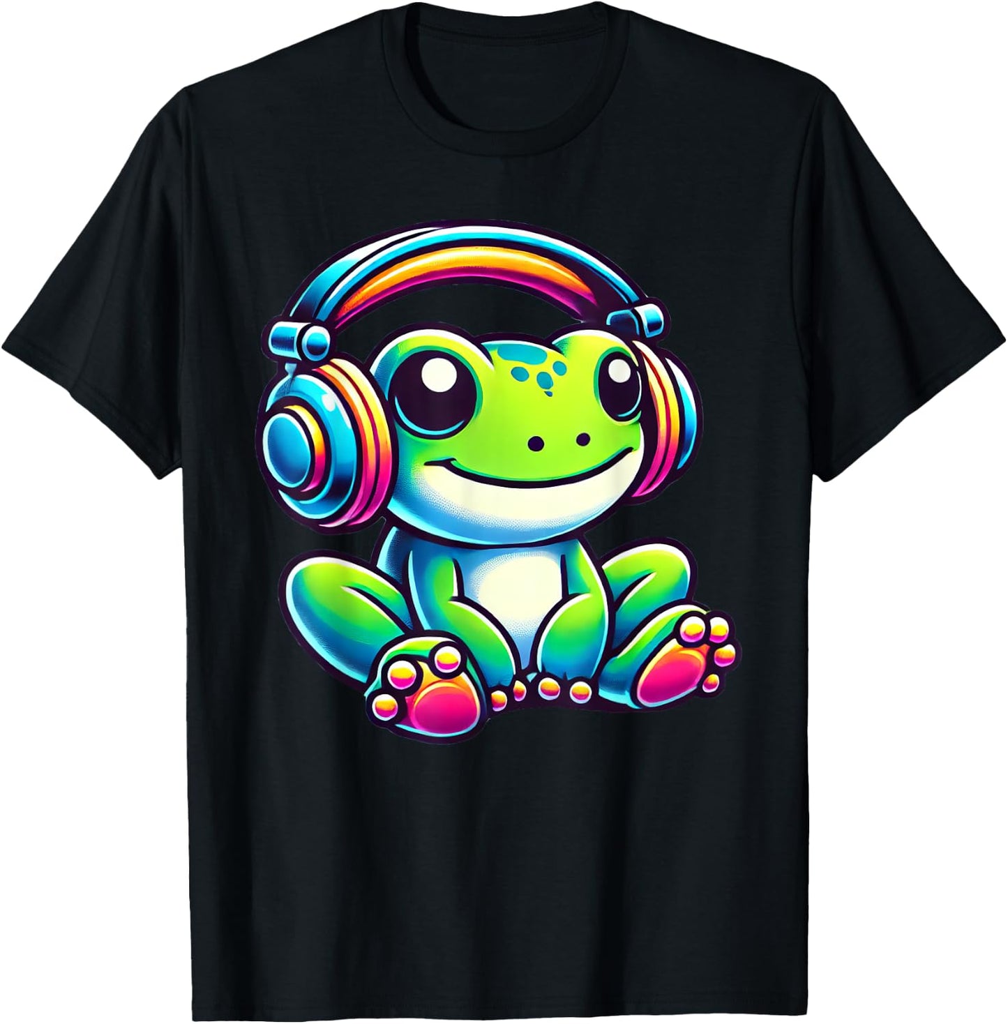 Cute Frog Wearing Headphones T-Shirt - T-Shirt | Black