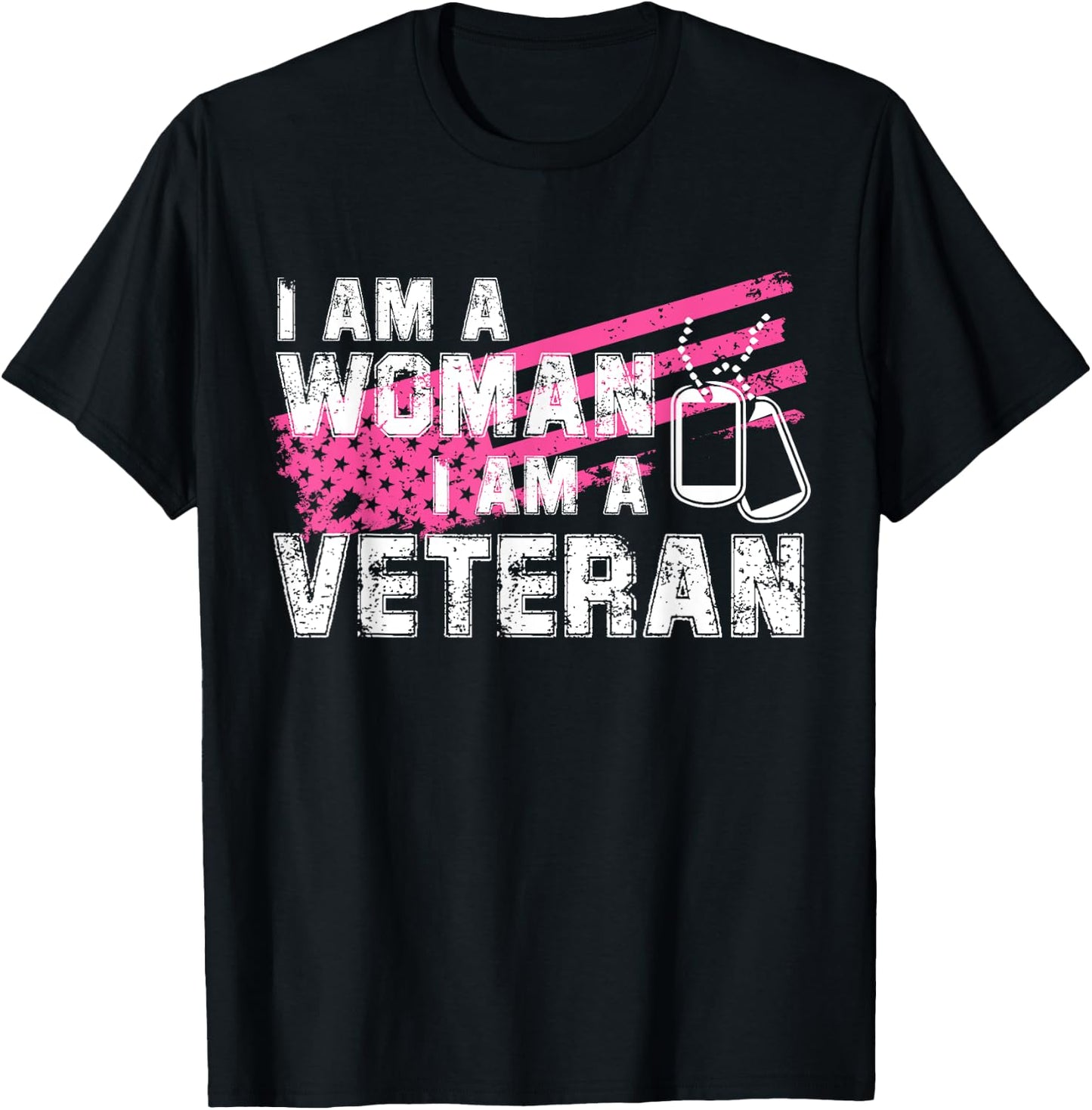 Veteran Female Pink USA Flag Veterans Day Memorial Military T-Shirt - T-Shirt | Black