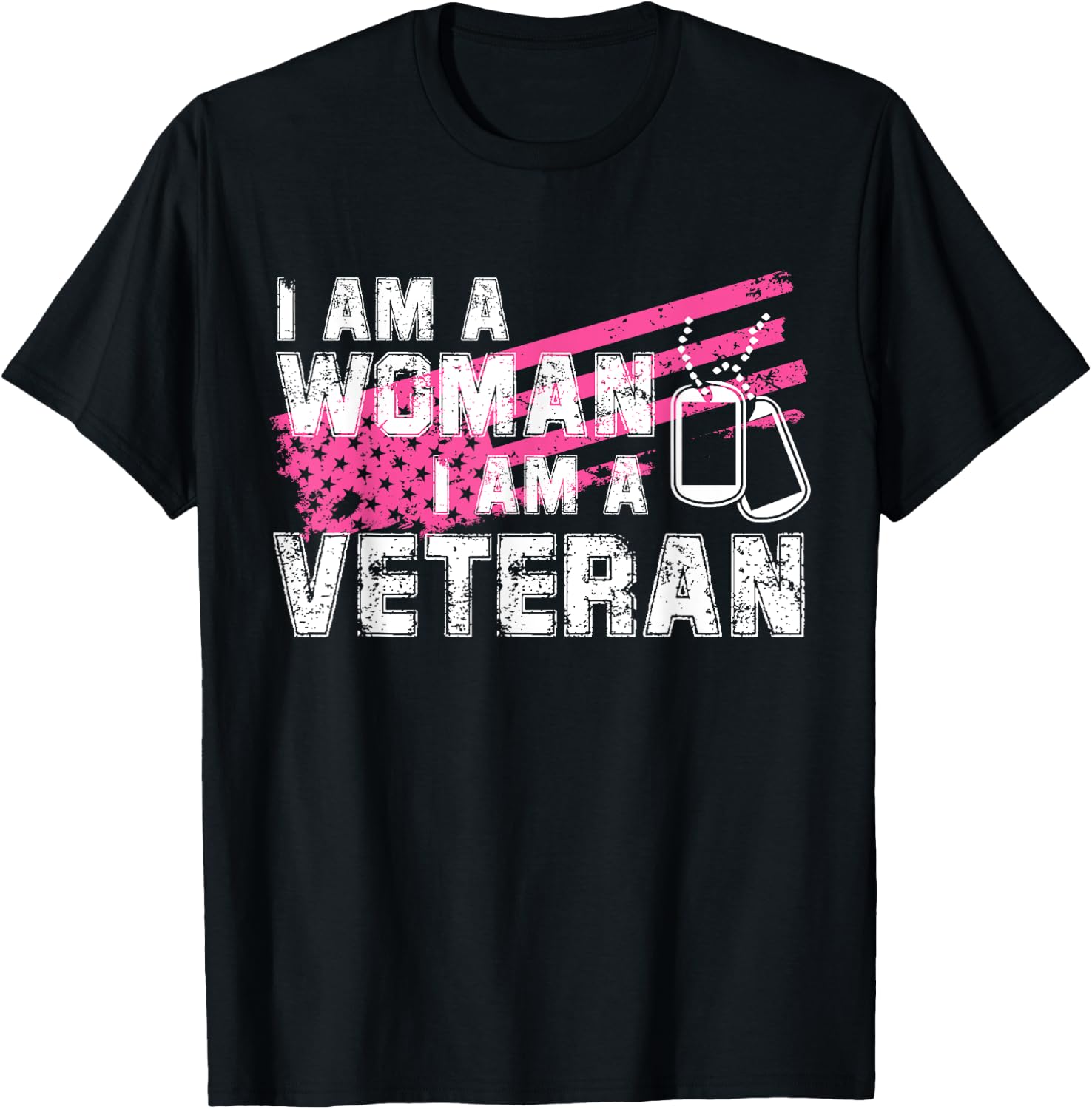 Veteran Female Pink USA Flag Veterans Day Memorial Military T-Shirt - T-Shirt | Black