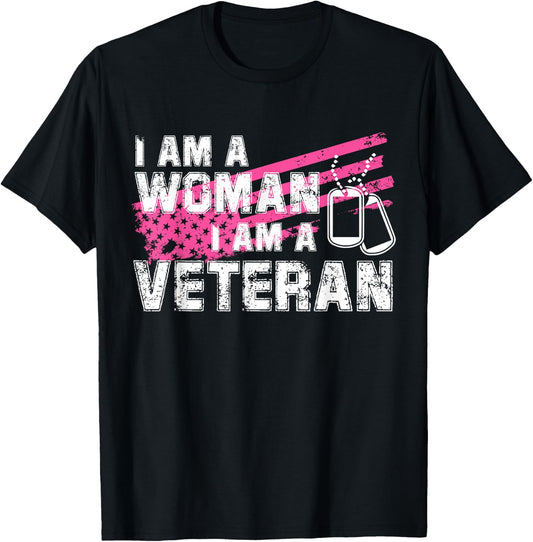 Veteran Female Pink USA Flag Veterans Day Memorial Military T-Shirt - T-Shirt | Black
