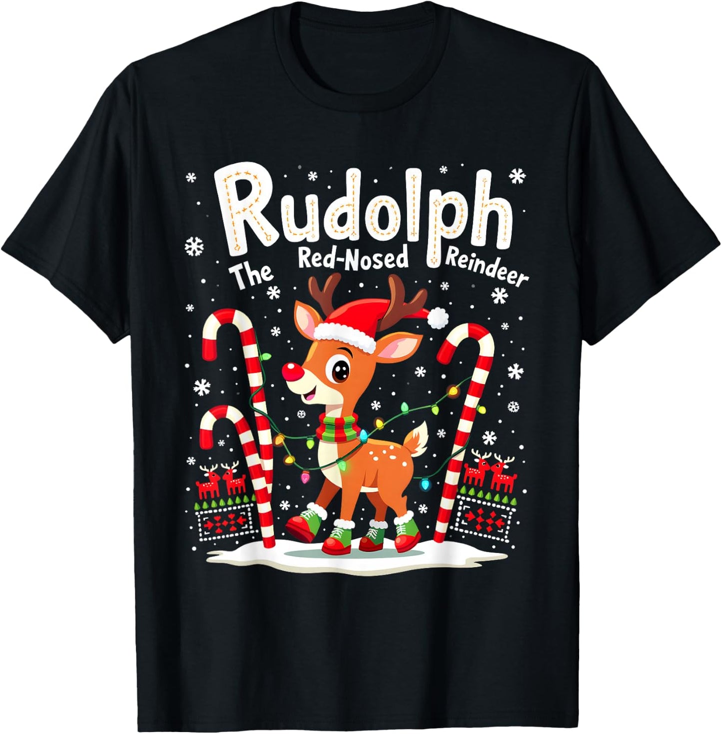 Funny Rudolph The Red Nosed Reindeer Cute Matching Xmas T-Shirt - T-Shirt | Black